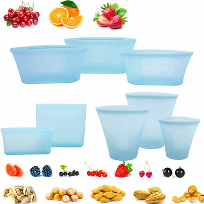 Silicone Food Storage Containers Set Fresh Bowl Cup Bag Reusable Stand