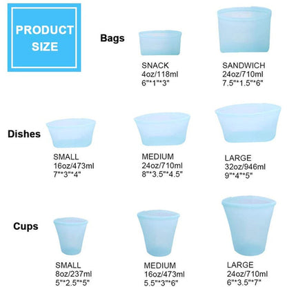 Silicone Food Storage Containers Set Fresh Bowl Cup Bag Reusable Stand