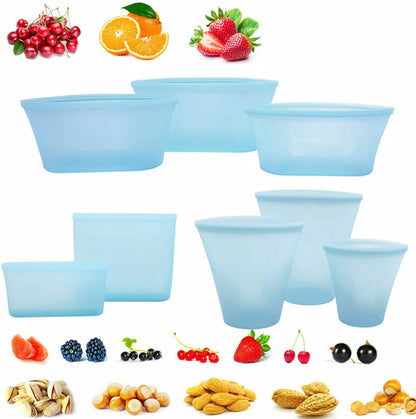 Silicone Food Storage Containers Set Fresh Bowl Cup Bag Reusable Stand