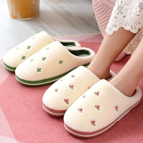 Fashion Fruit Indoor Slippers Women Warm Plush Home Slipper Anti-slip