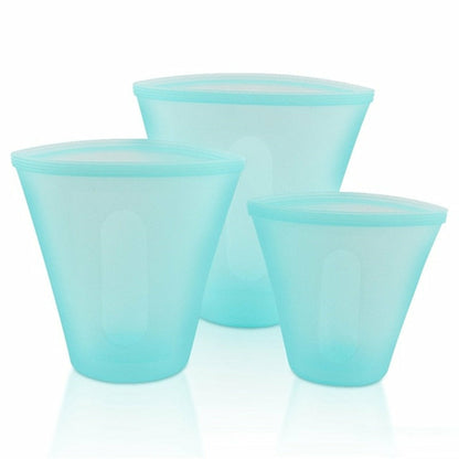 Silicone Food Storage Containers Set Fresh Bowl Cup Bag Reusable Stand