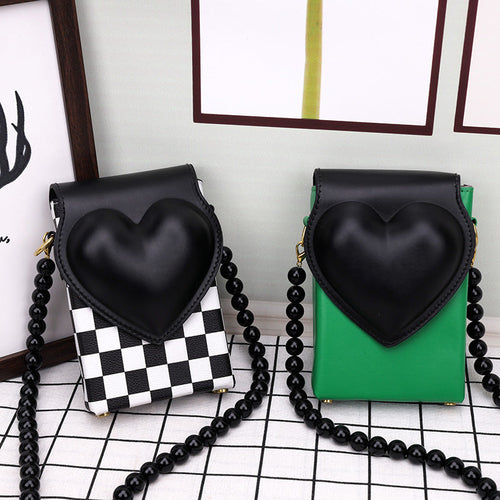 Spades Heart Checkerboard Messenger Small Square Bag Mini Vertical Mob