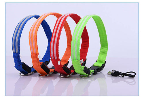 Pet Supplies LED Flash Dog Collar Nylon Translucent Double Fiber Mediu