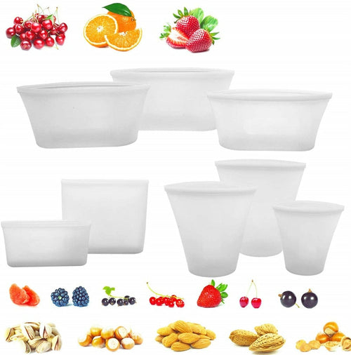 Silicone Food Storage Containers Set Fresh Bowl Cup Bag Reusable Stand