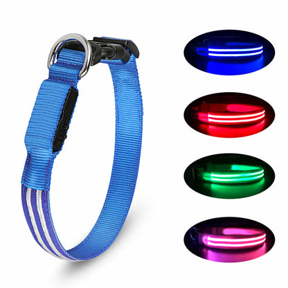 Pet Supplies LED Flash Dog Collar Nylon Translucent Double Fiber Mediu