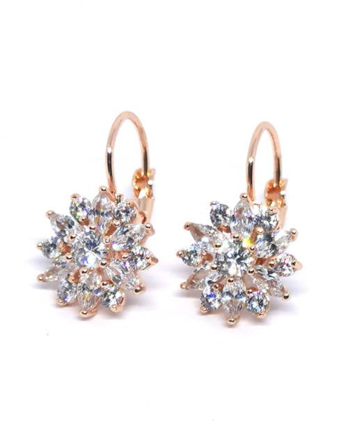 Diamond Sunflower Huggies Earrings 18 Karats Gold Plated